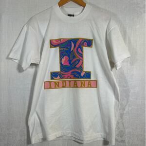 Vintage Indiana T Shirt Large White Pink Paisley Single Stitch Made in USA Best